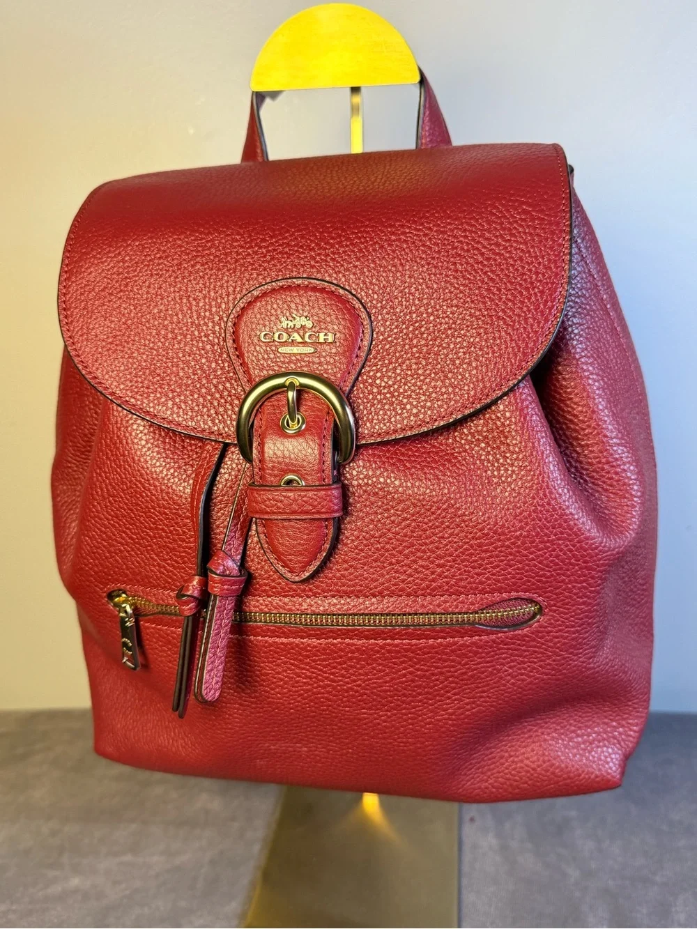 Coach Kleo Backpack Pebbled RED Leather gold toned hardware NWOT MEDIUM SIZE - Picture 3 of 14